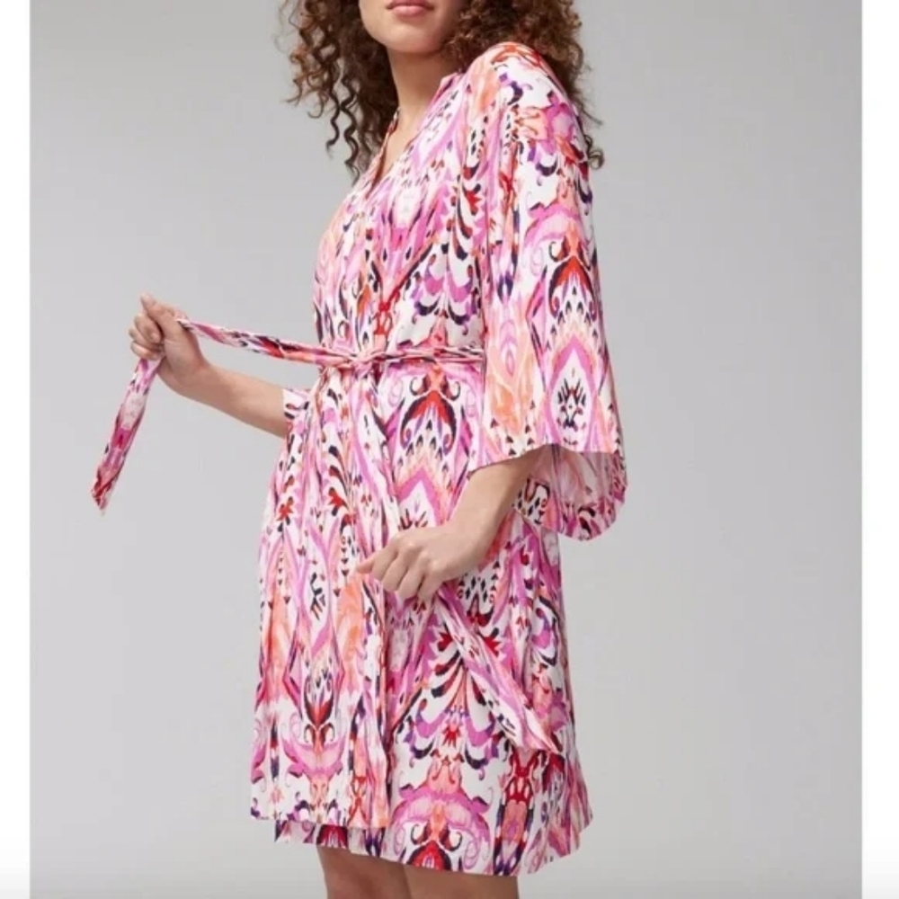 NWT Soma Cool Nights Robe S/M MOROCCAN KAT PINK Knee Length Kimono SleeveΒ Med/S
